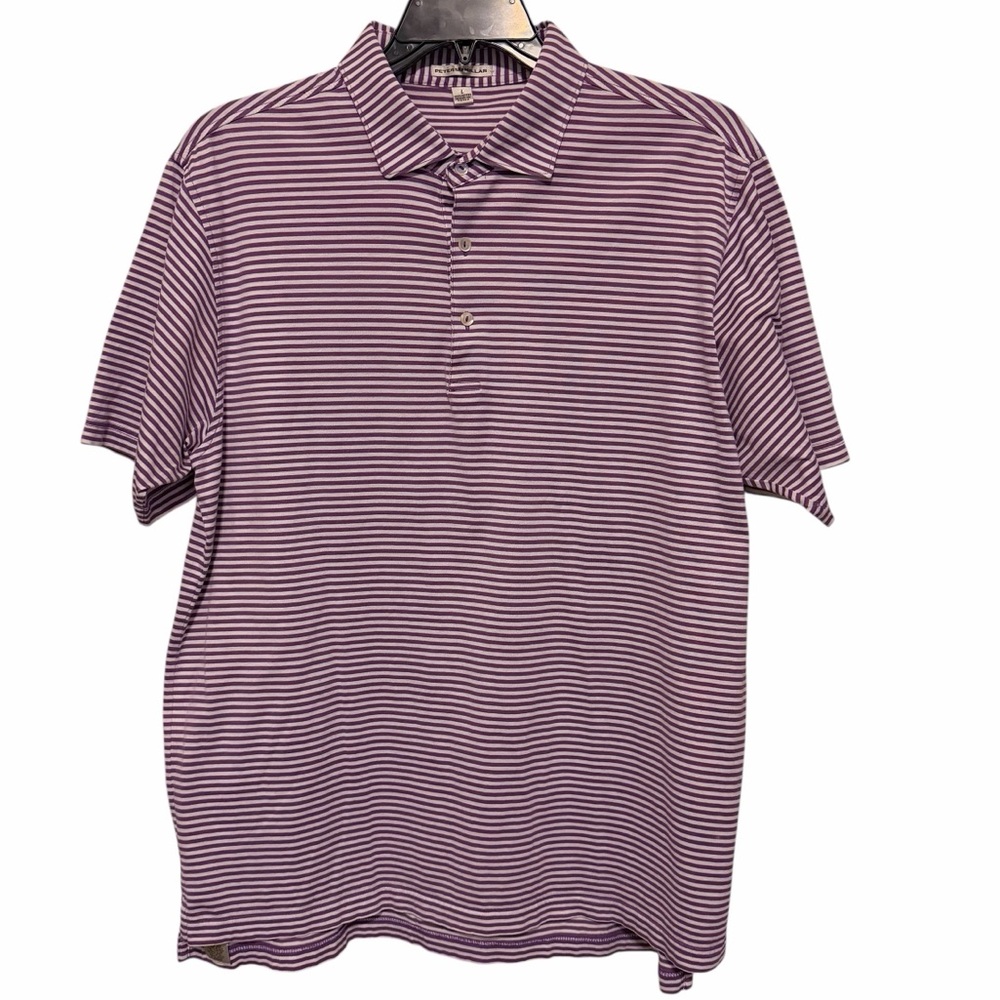 Peter Millar Crown 100% Cotton Purple and White Striped Polo - Size Large - Picture 2 of 7